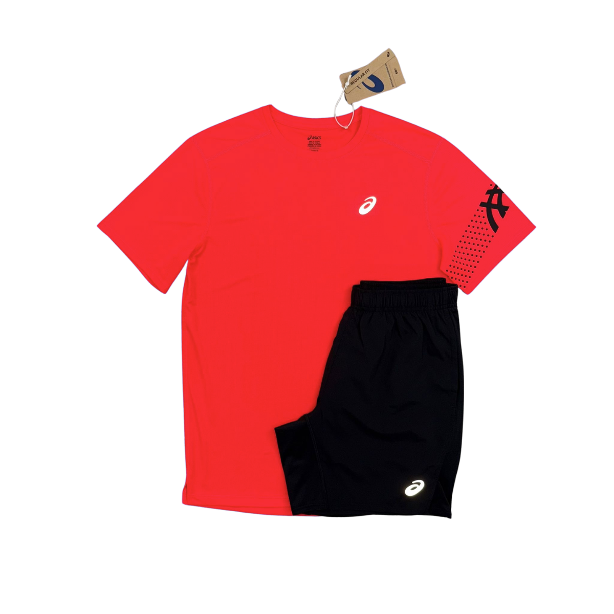 Asics icon T-shirt & short set - flash red / black